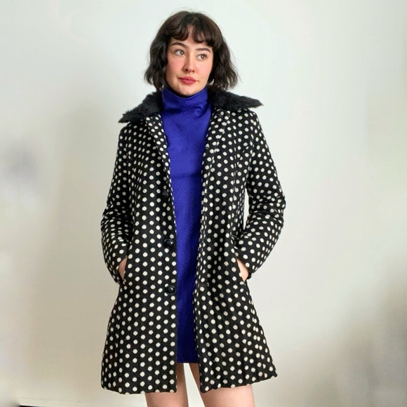 Y2K Polkadot Wool blend Coat - Picture 2 of 3